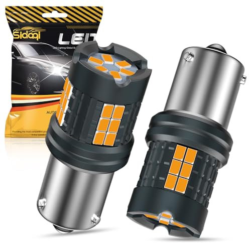 Sidaqi 1156 PY21W LED Amber Yellow CANBUS Error Free 25W 4800LM 30SMD 3020 Chips Super Bright Anti Hyper Flash BAU15S 581 LED Indicator Bulb for Front and Rear Turn Signal Light 12-24V (Pack of 2)