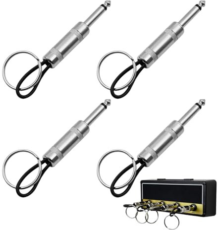Toumett 4 Pcs Guitar Plug Keychain for Key Holder for Wall,Guitar Amplifier Hooks Metal Keychain,Mount Key Storage Accessories,Idea Gift for Music Lovers & Enthusiasts,for Room/Studio/Entryway
