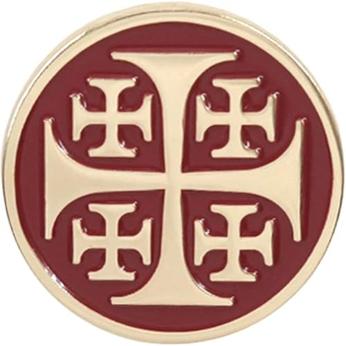HiyyFloy Broche Decorativo De Esmalte De Solapa Cristiano con Cruz De Jerusalén, Oro Rojo, Caballero Templario, Cruzado, para Mujeres Y Hombres.