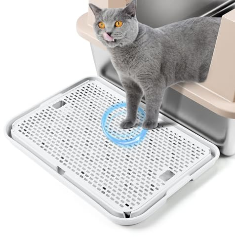 Bartuke Tapis de Rampe, 42x30CM Escalier pour bac à litière pour Chat, Attrape-litière pour bac à litière Automatique autonettoyant, idéal pour Chaton et Chats Plus âgés(Blanc)