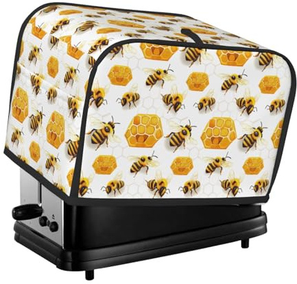 Funda para tostadora con estampado de miel de abeja para 2 rebanadas, fundas para horno tostador con bolsillos para cocina, cubierta de electrodomésticos pequeños y protección de huellas dactilares