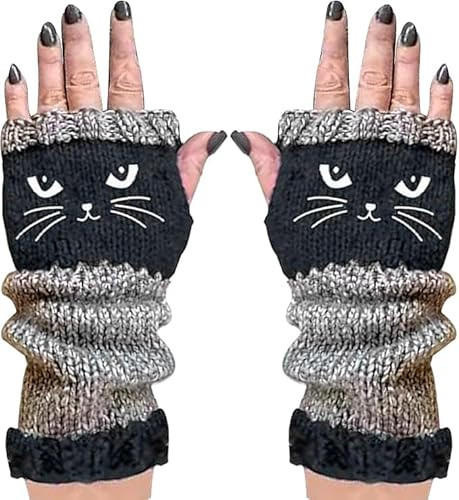 Longgaogao Gestrickte Fingerlose Handschuhe – Warme Handschuhe Mit Offenen Fingern, Wärmender Warmer Strickhandschuh Für Den Außenbereich, Für Katzenliebhaber, Frauen, Mädchen, Damen, Mütter
