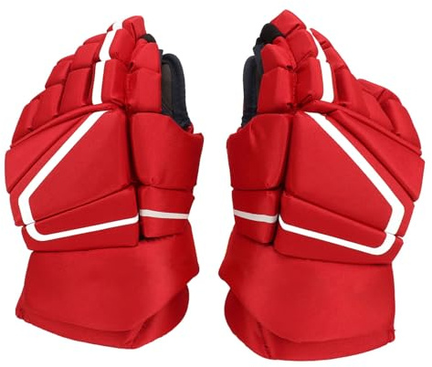 1 par de guantes de hockey sobre hielo rojos para protección de manos Guantes de hockey sobre hielo para adultos para patinaje sobre ruedas (8 pulgadas)
