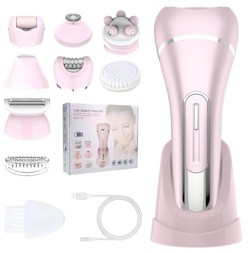 Depiladora 7 en 1 para mujer, afeitadora para mujer, depiladora facial para mujer con LED, recortadora de bikini, afeitadora íntima para mujer, IPX7 impermeable, afeitadora en húmedo y seco, para cara