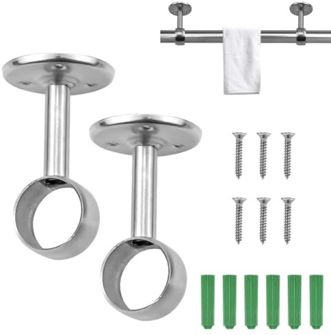 Boutihao 2 stycken takmonteringsfäste, fäste för gardinstång, rostfritt stål skåprör, duschdraperi, garderobsstång, stödstångshållare (22 mm)