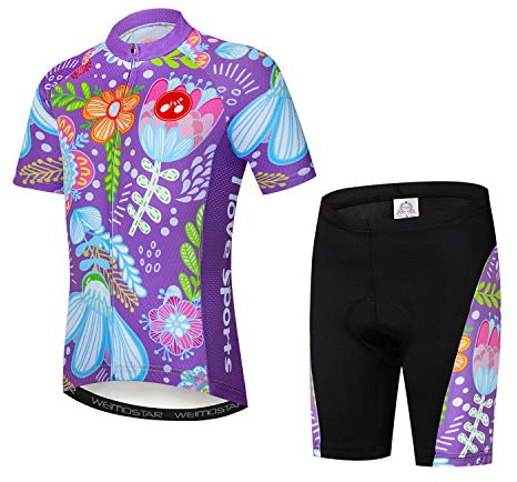 Niños Ciclismo Jersey Conjunto Ropa Niños Niñas Pantalones Cortos Pad Trajes - Morado - Small