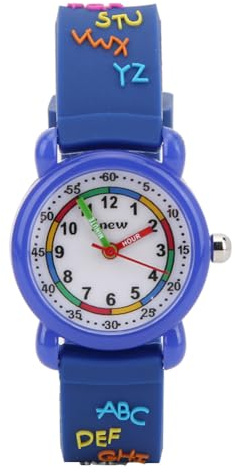 Orologio da polso per bambini con motivo a lettere, impermeabile, in poliuretano, per bambini dai 3 ai 12 anni (blu)