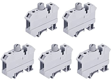 sourcing map DIN Rail Mount Fuse Holder Terminal Blocks Screw Type Grey UK10 Pack of 5