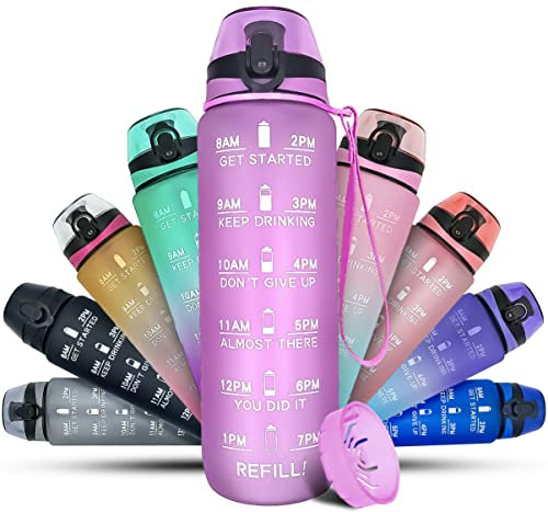 K-MART Water Bottle 1L Sports Water Bottle with Motivational Time Marker, Dishwasher Safe Leak-proof Drink Bottle BPA Free Non-Toxic for Running,cycling, Gym, School & Office (Purple)