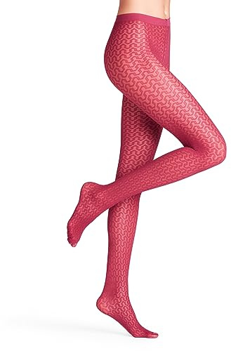 FALKE Cryptogram 30 DEN W TI trasparenti velati fantasia 1 pezzo, Collant Donna, Rosso (Red Plum 8236), S