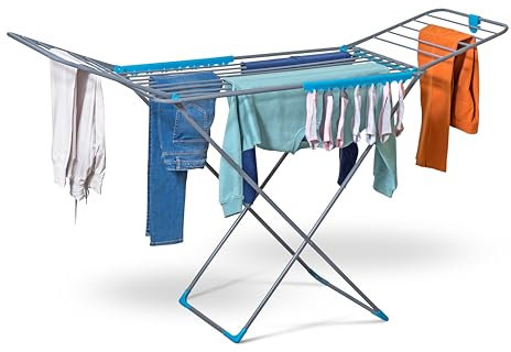 CUQOO Premium Foldable Clothes Airer – Heavy Duty Stainless Steel Indoor & Outdoor Drying Rack with 22 Bars, Winged Laundry Clothes Horse for Washing, Large Folding Laundry Dryer Stand