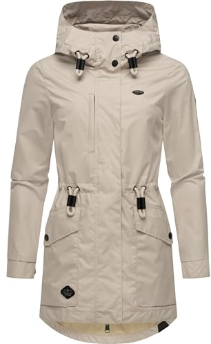 Ragwear leichte Damen wasserdichte Übergangsjacke kurze Jacke mit Taillenzugband und verstellbarer Kapuze Alysa YOUMODO Bone Gr. L