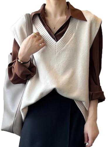 Maglione Senza Maniche Donna Scollo a V Pullover Invernale Elegante Maglia Gilet Smanicato Maglieria Lana Merino Lavorato