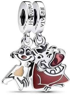 Charm en Argent 925 | Inspiré du Monde Magique de Disney | Compatible avec les Bracelets Européens (Timon et Pumba)