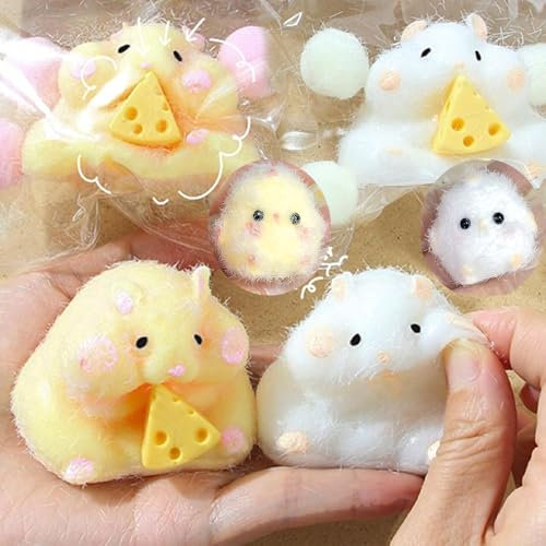 6 PCS Taba squishies,Squishy Hamster, Hamster Toys Soft Adorable Stress Relief Toy Small Squeeze Hamster Shape with Cheese Fidget Toy
