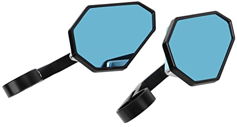 Blue Anti Glare Motorcycle Handlebar End Mirror, CNC Aluminum Alloy & ABS, Universal, 1319mm ID, Weatherproof, 12x7cm, Easy Install, with Thick Wall Handlebars, for Naked,