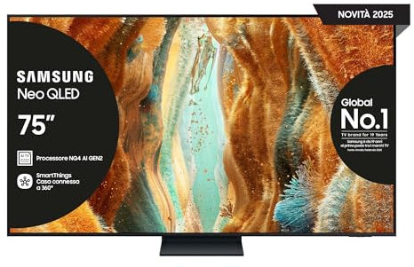 Samsung Smart TV 75'' QE75QN74FATXZT Neo QLED 4K Mini LED, NQ4 AI Gen2 Processor, 4K AI Upscaling, Tecnologia Quantum Matrix Slim, OTS Lite, AirSlim Design, 2025, 75, 2025 QN74F
