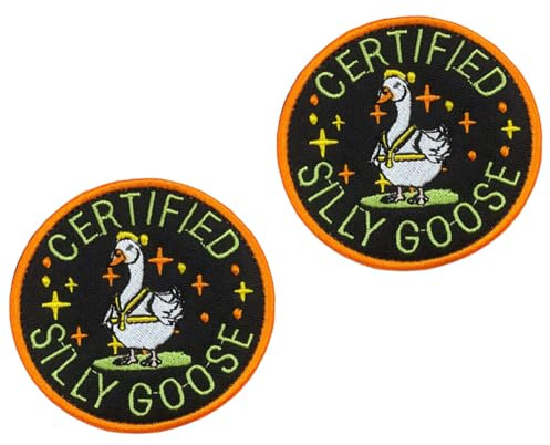 2 parches de ganso tontos certificados divertidos bordados para brazalete, bolsa, mochila, chaqueta, jeans, bolso, motociclista, uniformes, emblema de gancho y bucle de ropa