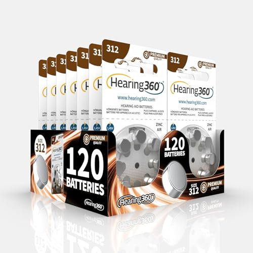 Hearing360 120 pilas para audífonos tamaño 312 calidad premium, duración extra, compatibles con todos los modelos, sin mercurio (15 blísteres de 8 pilas)