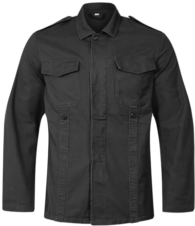 VINTIKA Army Jacket German Bundeswehr Military Style Moleskin Cotton Long Sleeve Work Top (Black, 3XL)