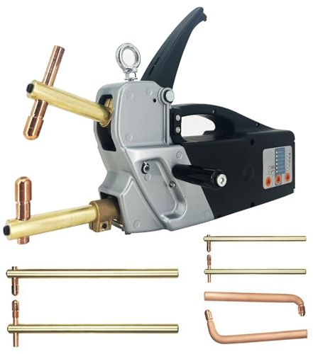 Soldadora por puntos eléctrica, soldadora por puntos portátil con brazos de electrodos reemplazables, presión ajustable, pistola de soldadura manual monofásica para acero dulce