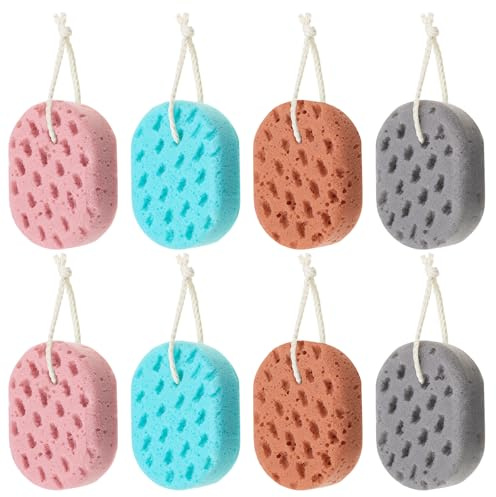 Boao 8 Pcs Bath Sponge for Women Men, Soft Shower Sponge Body Wash Scrubber Gentle Cleaning Loofahs for Shower(Brown, Lilac, Gray, Bright Green,Solid Color)