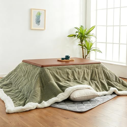 Kchsdool Solid Wood Kotatsu Table, Low Floor Desk with Heater, Japanese Warming Table for 4, Dining Work Gaming for Living Room(Brown,80cm)