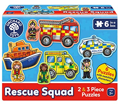 Orchard Toys Rescue Squad Jigsaw Puzzle, A Collection of 6 puzzles featuring 2 and 3 pieces Perfect for Little Hands, Perfect for Ages 2+