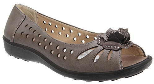 Boulevard Bow Open Toe Summer Shoes Various Multi Colours - Pewter PU, Ladies UK 6 / EU 39