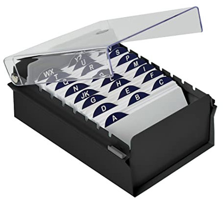 Acrimet 3 x 5 Karteikartenhalter Organizer mit Metallbasis, Robust (Inklusive AZ-Indexkarten und einem Kunststoff-Trenner) (Schwarze mit klarer Kunststoffdeckelabdeckung)