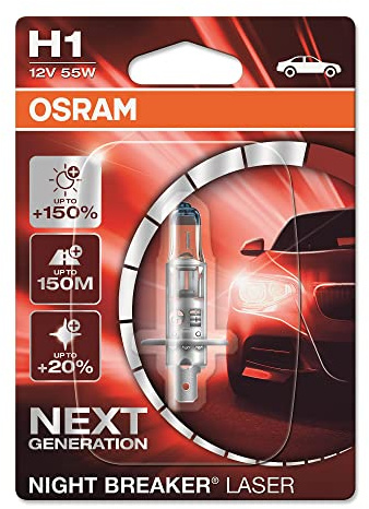 OSRAM NIGHT BREAKER LASER H1, +150% more brightness, halogen headlight lamp, 64150NL-01B, 12V, blister (1 lamp)