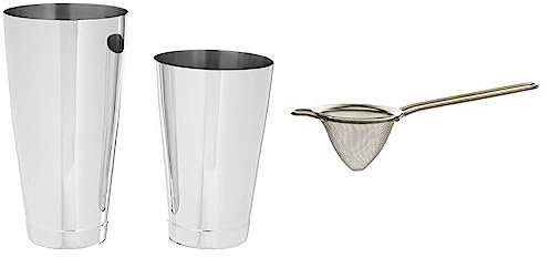 Barfly M37009 Weighted Cocktail Mixing Shaker Tin Set, Stainless Steel, 18 oz and 28 oz & Fine Mesh Conical Strainer