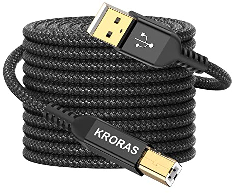 KRORAS USB 2.0 Printer Cable 20 feet, USB Type A Male to B Male Scanner Cord High Speed for HP, Canon, Dell, Epson, Lexmark, Audio Interface, Midi Keyboard and More