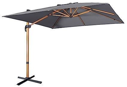 Alice's Garden - Parasol déporté carré 3x3m haut de gamme - Falgos - Gris- Parasol excentré inclinable. rabattable et rotatif à 360°.