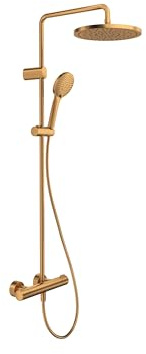 Système de douche Duravit, système de douche économisant l'eau, douche de tête avec 3 types de jets (Rain, Intense Rain, Soft Rain), réglable en angle, set de douche facile à nettoyer, bronze brossé