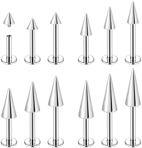 ZS 16G/18G Spike - Piercing para el labio, cartílago, tragus, hélix, acero inoxidable, rosca interior, serpiente mordida, joyería para mujeres y hombres, 16g,6/8/10mm, Acero inoxidable, No es una