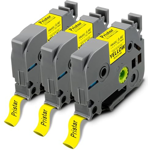 3x Pristar Kompatible Schrumpfschlauch für Brother HSe-631 HSe631 HS-631 Schwarz auf Gelb 11,7mm Etikettenband für Brother P-touch PT-E100 PT-E110 PT-E550W PT-E300 PT-H500LI PT-D210 PT-E560BTVP