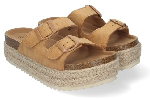 shoes&blues.es Sandalia de Plataforma para Mujer, Comodas y Elegantes, Forradas de Yute, con Planta Anatomica, y Cierre de Hebillas, Ideales para Primavera Verano