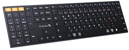 ProtoArc XK21 2.4G Kabellos Linkshänder Tastatur, Bluetooth Funk Tastaturen für Linkshänder Flach Deutsch, Leise QWERTZ Layout Linke Numpad Tastatur mit DREI Multi-Device, Mac/Windows/Android