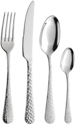 Pintinox Set di posate Ares 24 pezzi in acciaio inox 18/0 nickel free, finitura martellata