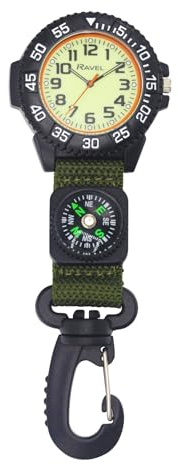 Ravel - Nylon Clip-On Carabiner Watch with Compass and Glow in The Dark Dial - Analogue Quartz - R1108.11 - Green