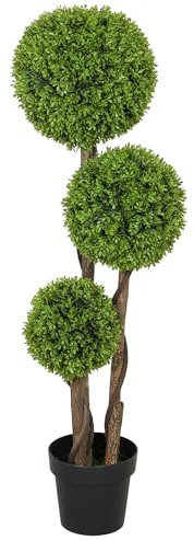 HOMCOM Pianta di Bosso Artificiale a 3 Sfere, Pianta Finta con Vaso Incluso e Fondo Rinforzato, Altezza 115 cm