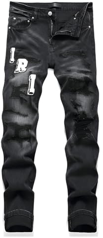 Kdtoll Jeans Uomo Slim Fit Strappati - Pantaloni in Denim Elasticizzato con Ricamo per Look Casual e Streetwear, Perfetti per Ogni Stagione