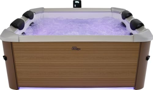 MSPA Whirlpool Oslo Amber – 160 x 160 x 65 cm – Whirlpool Hinchable para 6 Personas con 120 chorros de Masaje, 8 boquillas de hidromasaje, calefacción PTC, luz LED, desinfección de ozono y Cubierta