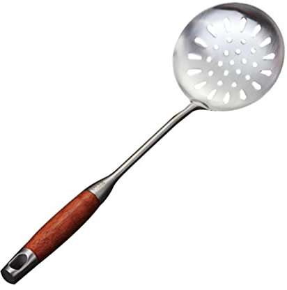 MOTHNUR herramienta de freír ranurado inoxidable coladores para cocina espumadera de fideos cuchara para rociar cucharón colador de cuchara utensilio colador de mango largo Bambú Brown