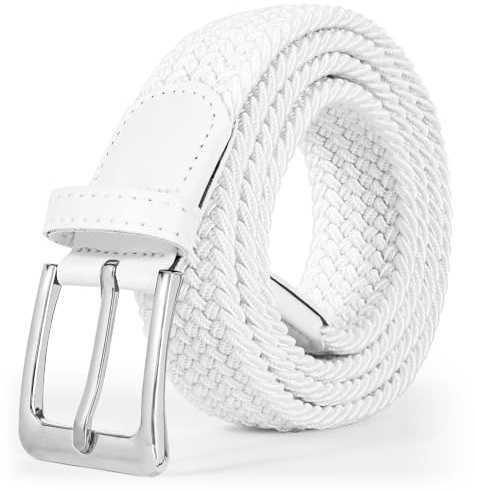VONMELLI Cintura Elastica Uomo Intrecciata Cintura Uomo in Tessuto Cinturino Elastica Intrecciata Regolabile Casual Cinture Vintage Cinture Da Golf per Jeans Bianco M