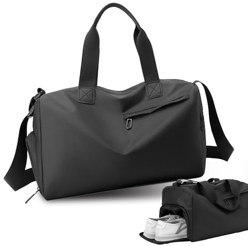 Plstod Sporttasche mit Schuhfach & Nassfach, Wasserdicht Gym Tasche, Trainingstasche, Sporttasche Herren, Gym Bag, Fitness Tasche für Herren & Damen für Sport, Training, Reisen, Schwarz