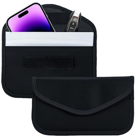 JOOTUEPO Sac Faraday, Etui Anti RFID Signal Faraday Pochette Sac, Sac inhibiteur de sécurité en Fibre de Carbone Anti-Suivi,Cage Faraday Portable Bloqueurde Signal RFID/NFC, Antivol pour Clé Voiture