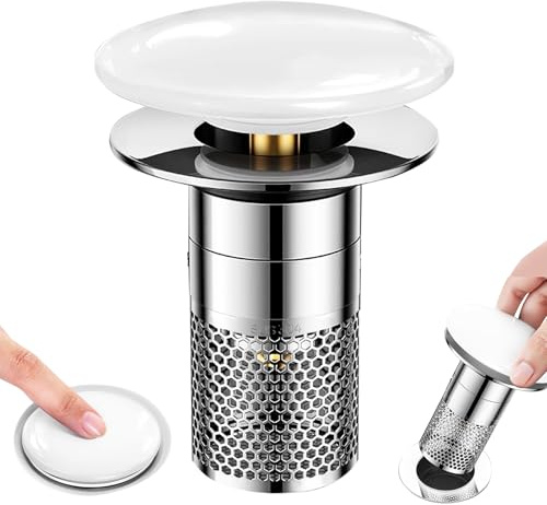 1 st pop-up-dräneringssil, keramisk trycktyp dräneringsplugg diskho, rostfritt stål handfat, sil plugg, universell diskhopropp, lämplig för kök, badrum, tvättställ, badkar (diameter 34 till 40 mm)
