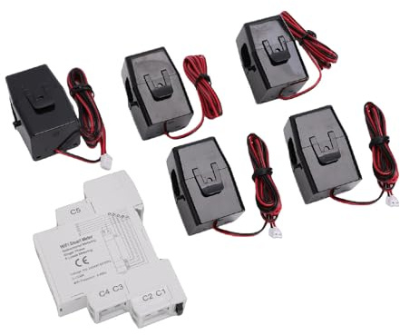 Ejoyous Contatore di Energia WiFi Intelligente, Contatore di Energia WiFi Monofase su Guida DIN con 5 Sensori Trasformatore di Corrente da 100 A, Precisione 1%, Monitoraggio App per Case Scuole